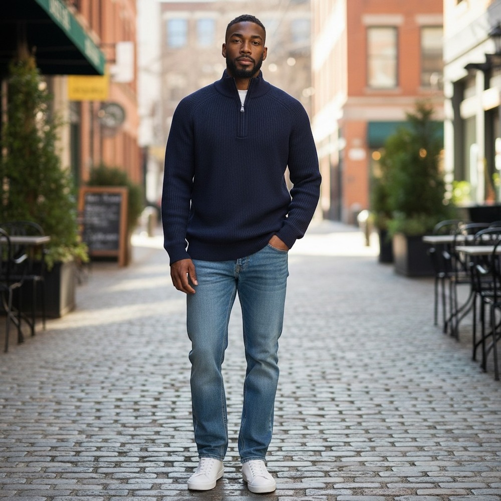 Gap Mens 100% Cashmere Navy Blue Quarter Zip Ribbed Mock Neck Sweater L 524605